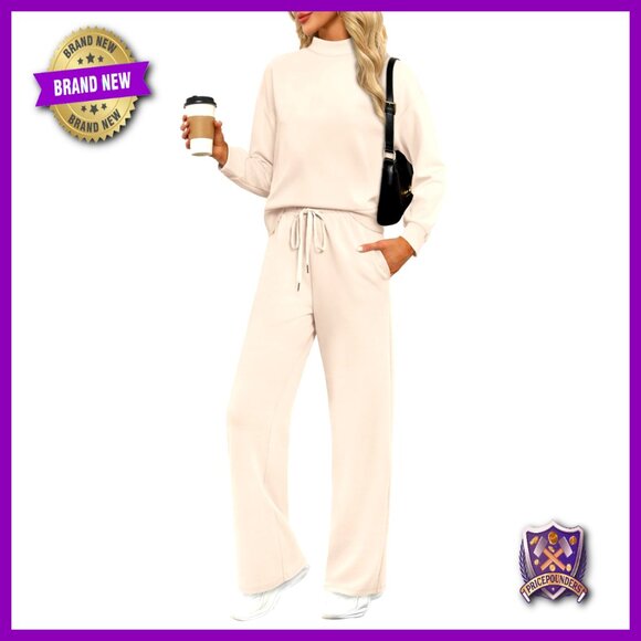 Mock Neck Top Wide Leg Pants Lounge Set 2 Piece Tracksuit Women's